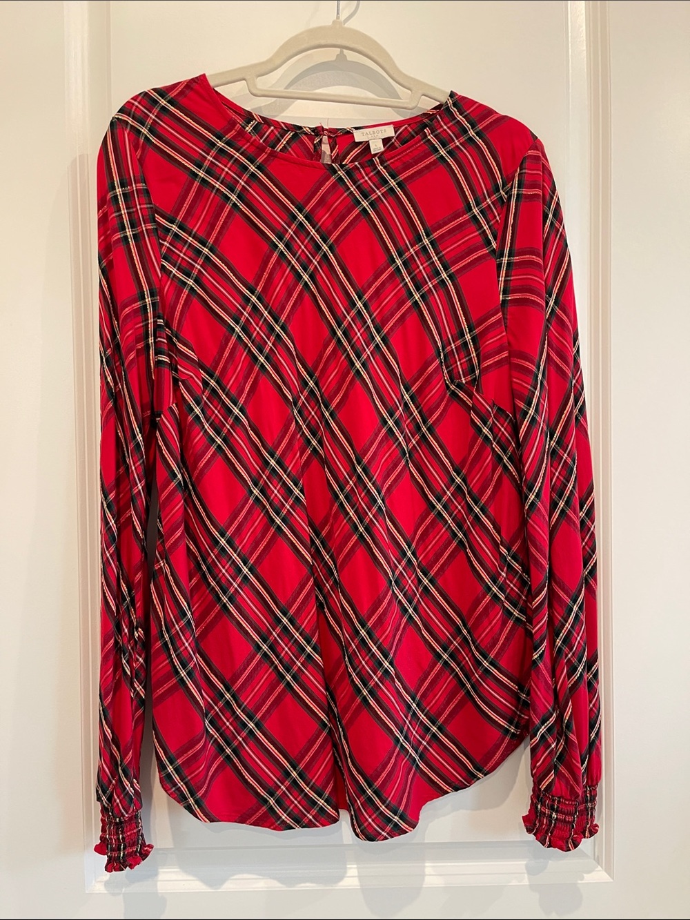 Talbots Red Plaid Long-Sleeve Peasant Blouse